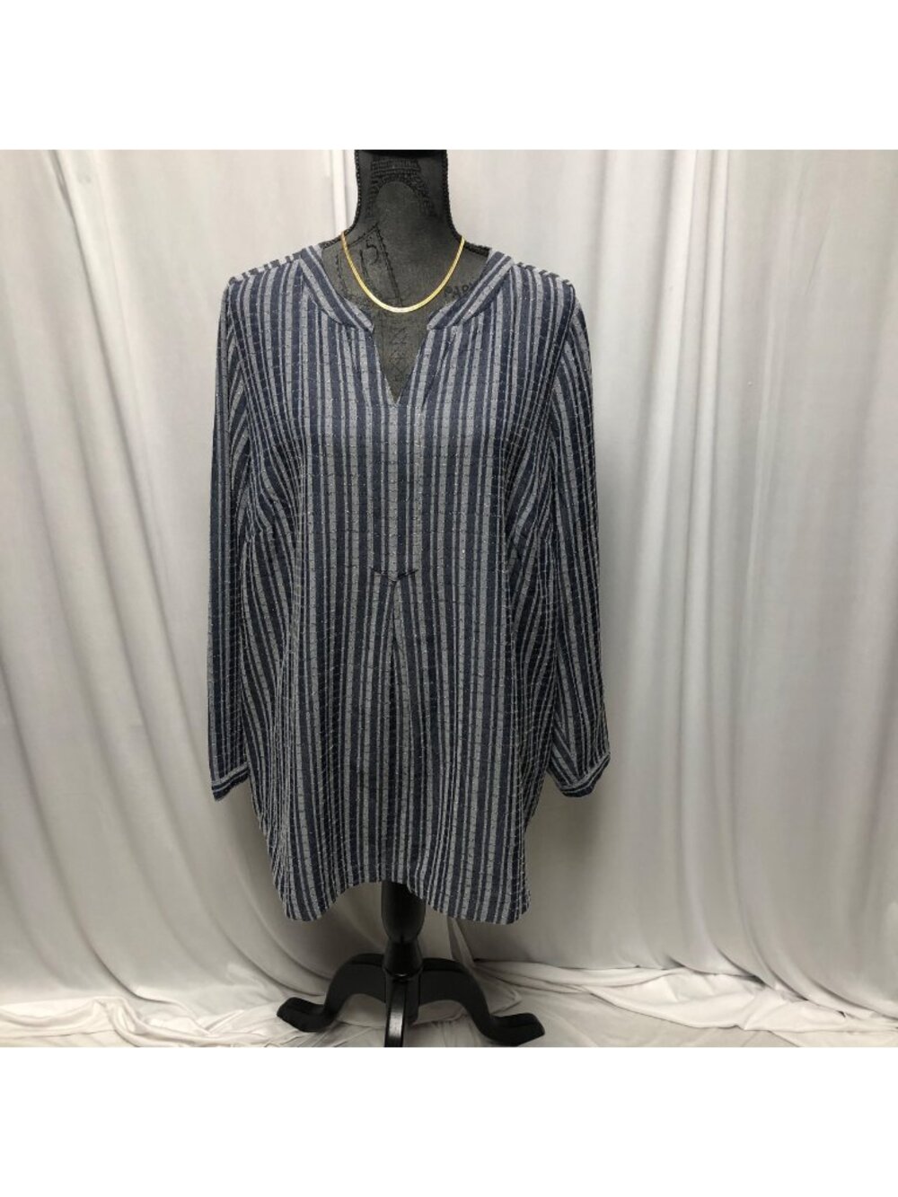 CJ Banks Top Womens Size 1X Blue Striped Long Sleeve Tunic Pockets